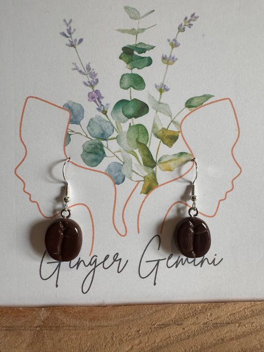 Coffee Bean Earrings On Sterling Silver Hooks