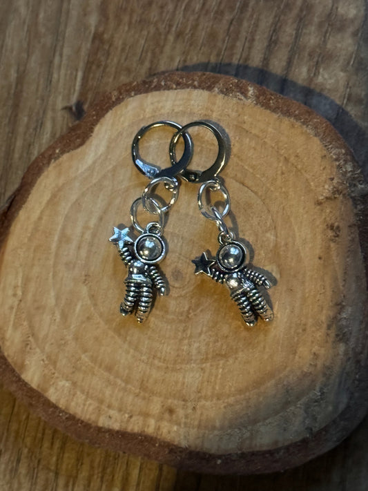 Astronauts earrings on sterling silver Huggies