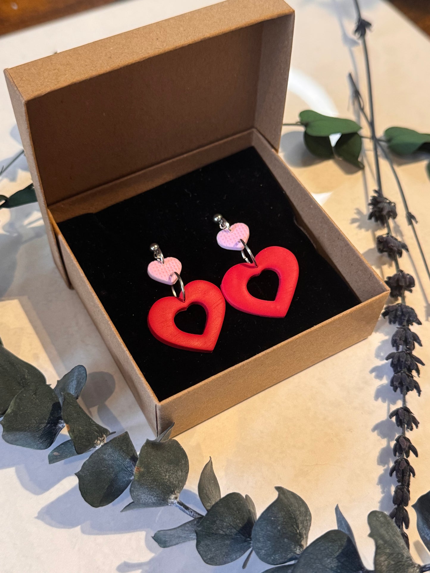 Double Heart Drop Stud Earrings