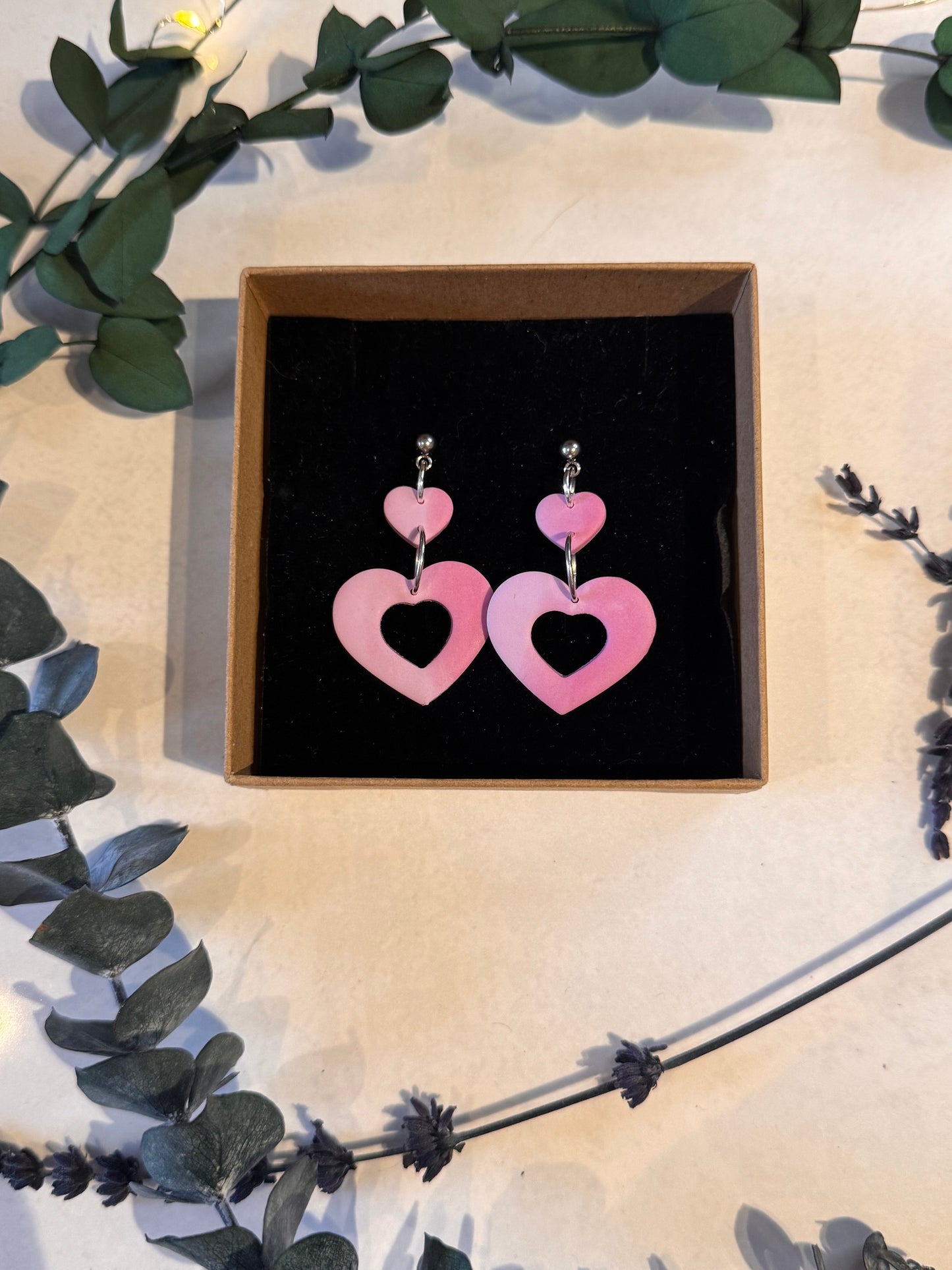 Double Heart Drop Stud Earrings