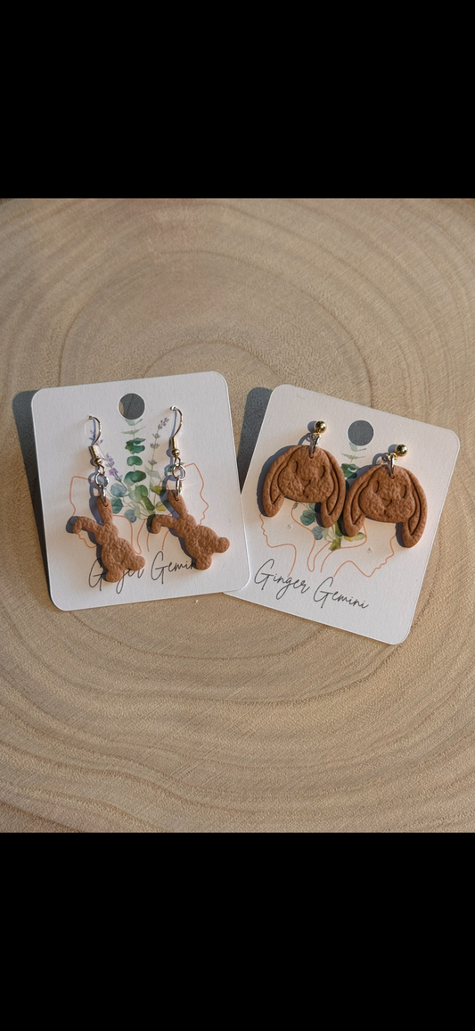 Ginger Bunny Polymer Clay Earrings