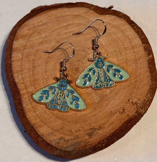 Turquoise Blue Moth Earrings