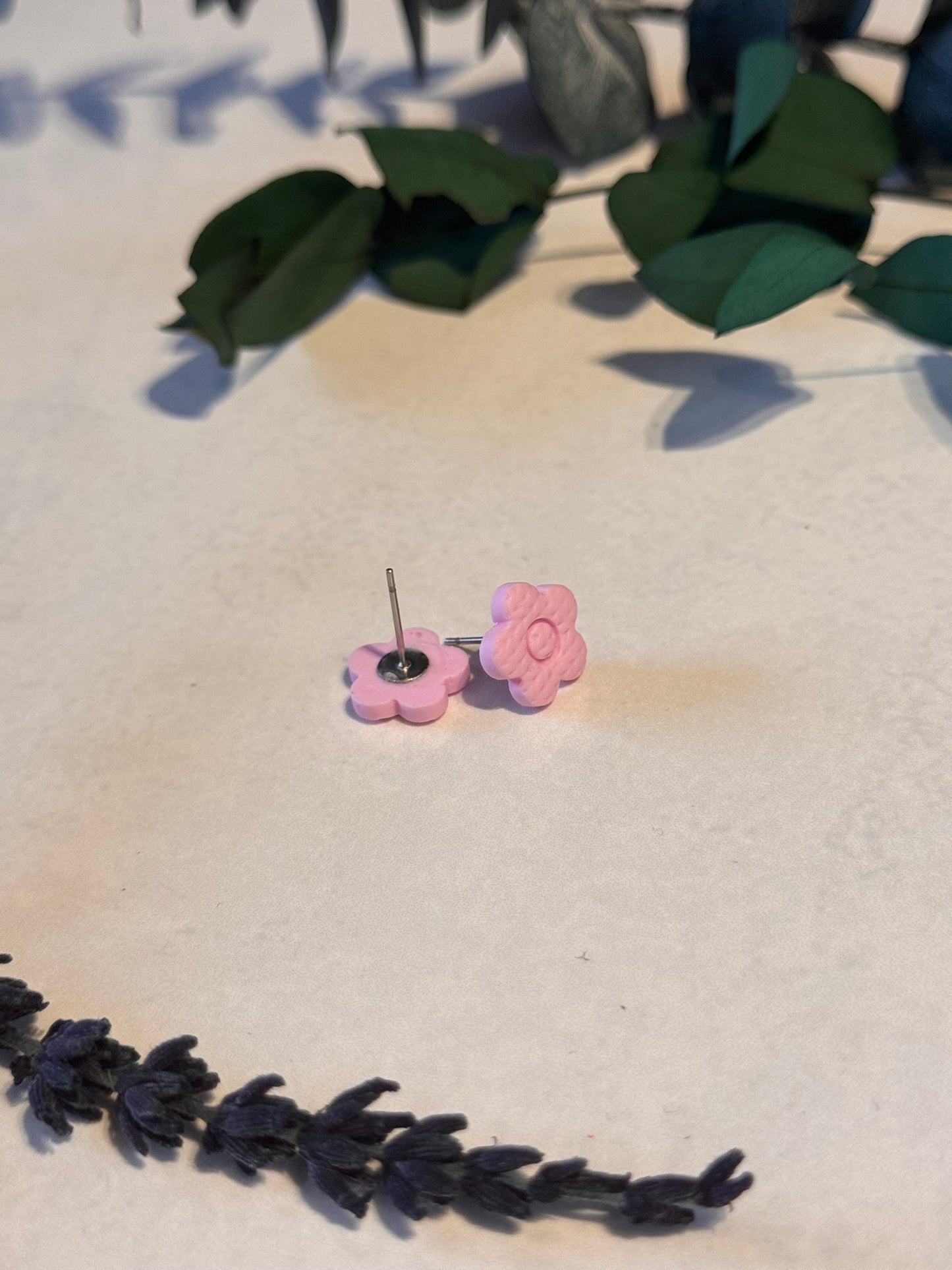 Handmade Pink Textured Floral Stud Earrings