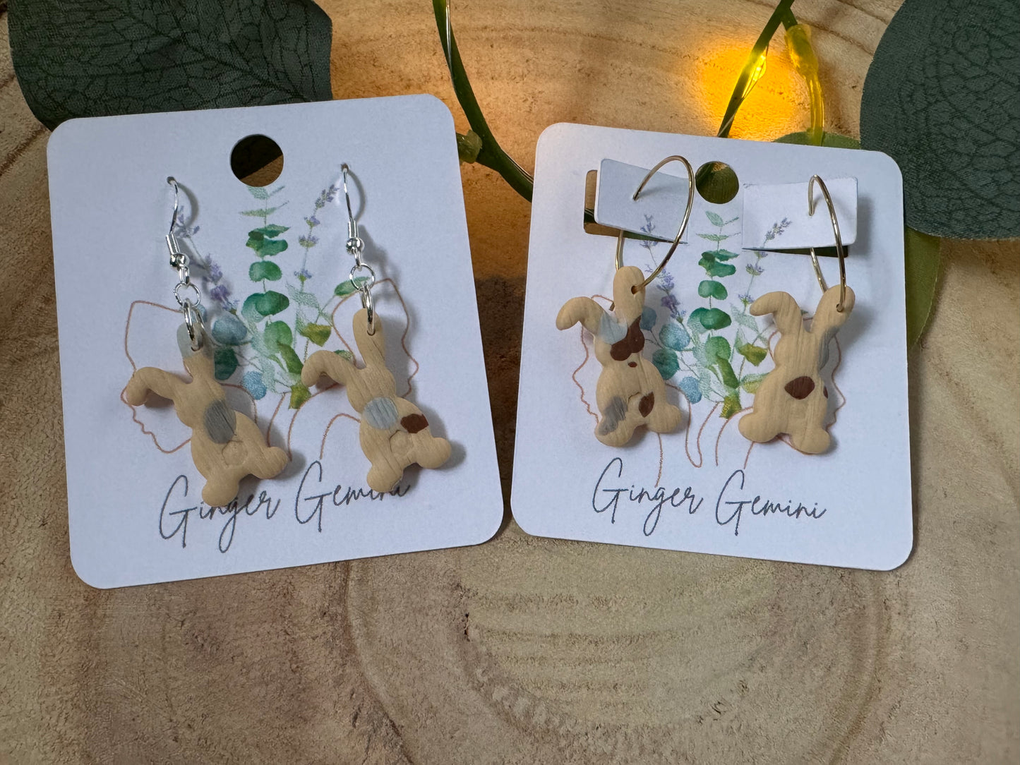 Beige Patch Bunny Polymer Clay Earrings