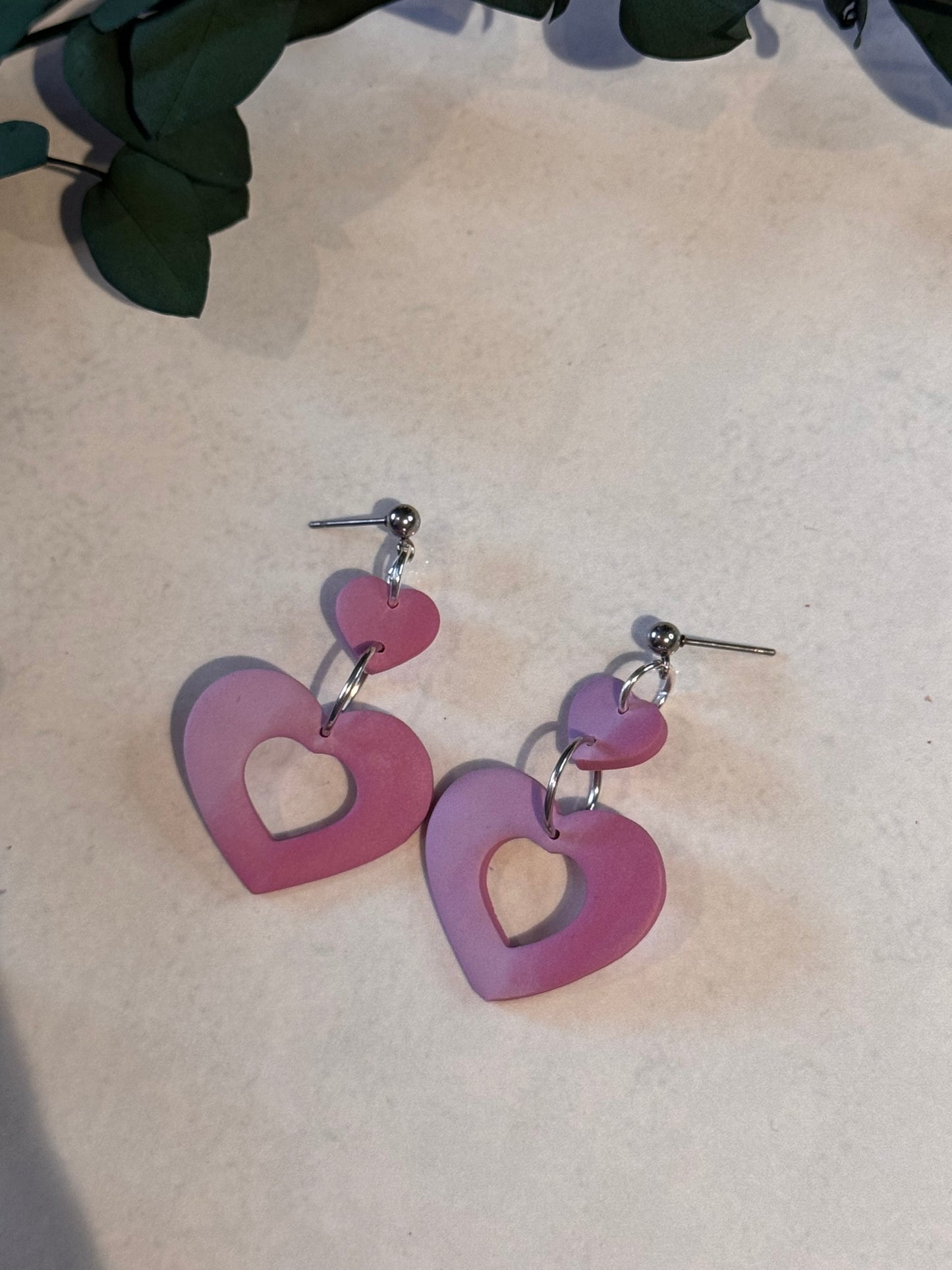 Double Heart Drop Stud Earrings