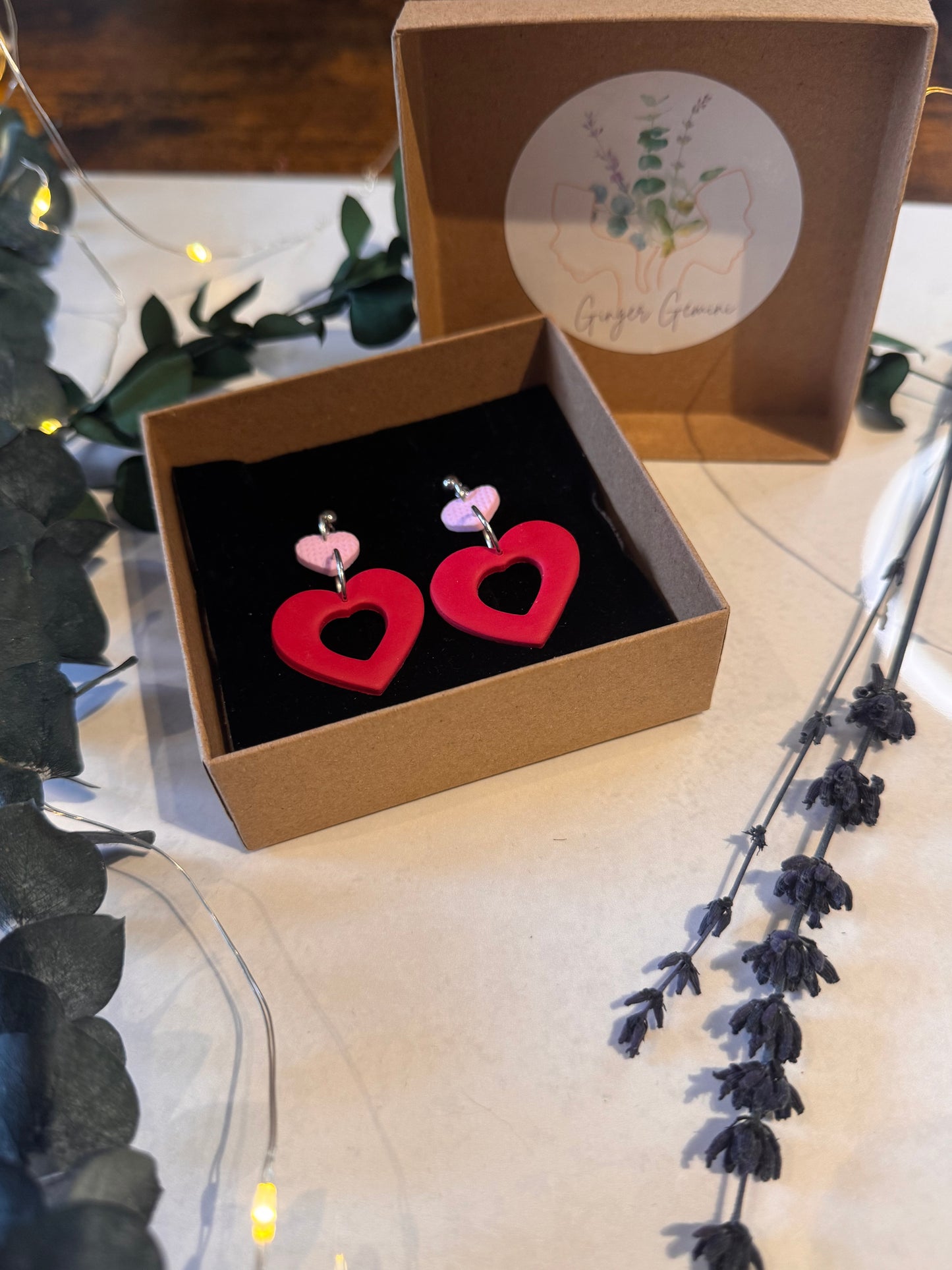 Double Heart Drop Stud Earrings