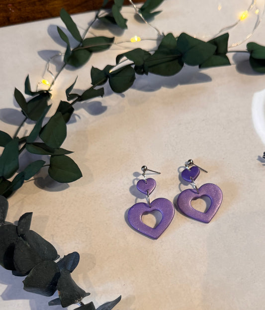 Double Heart Drop Stud Earrings