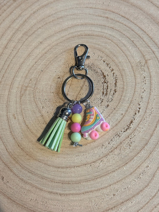 Handmade Roller Skate Beaded Keyring with Tassel and Swivel Lobster Clasp