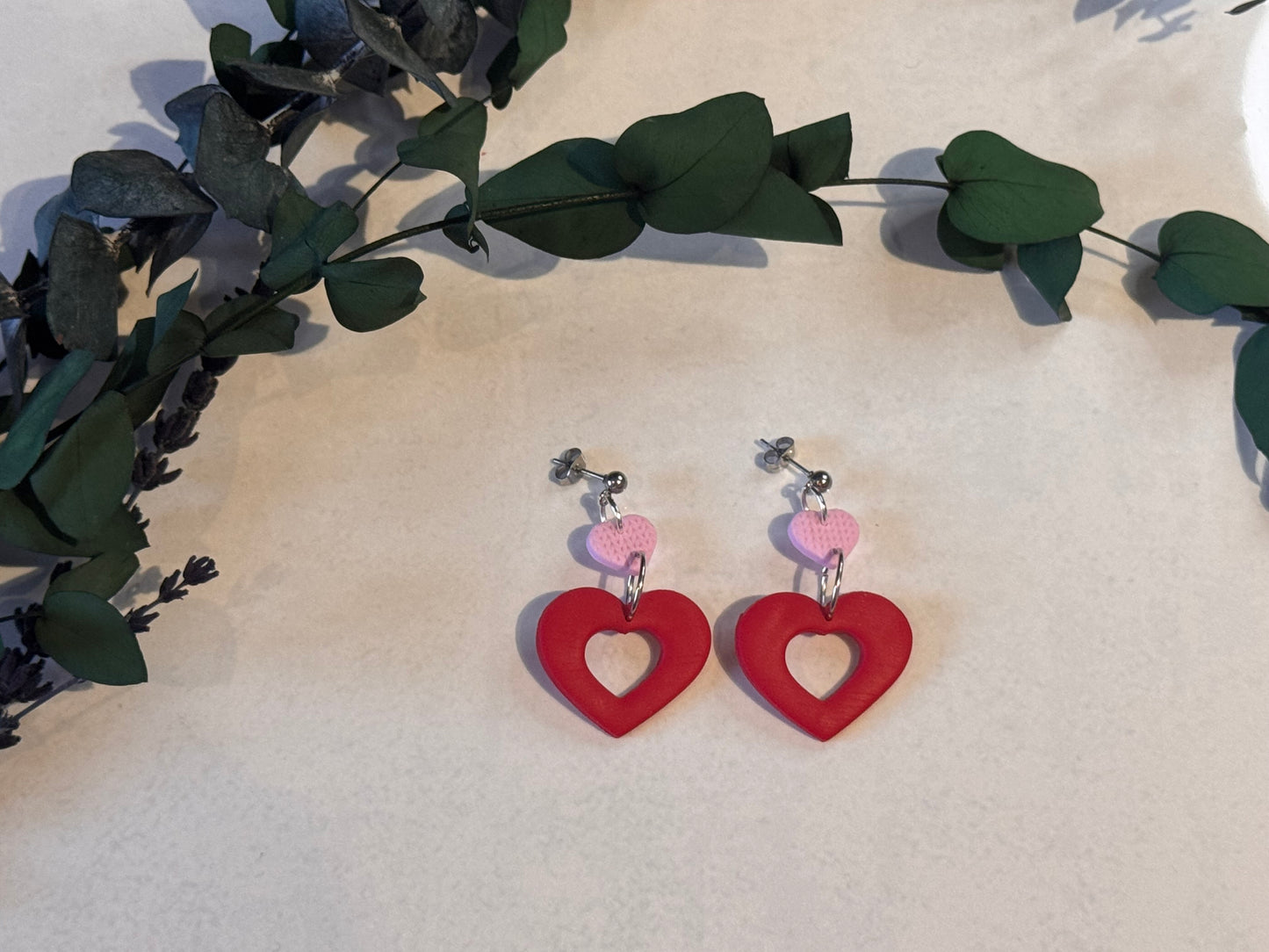 Double Heart Drop Stud Earrings