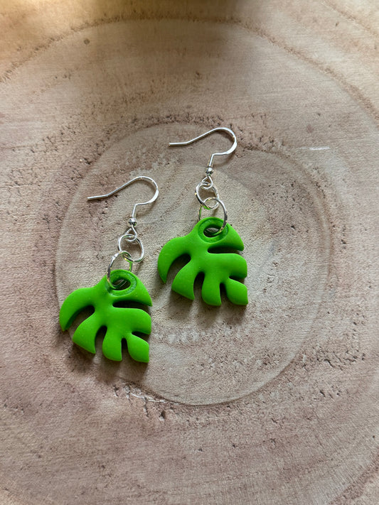 Handmade green leaf earrings