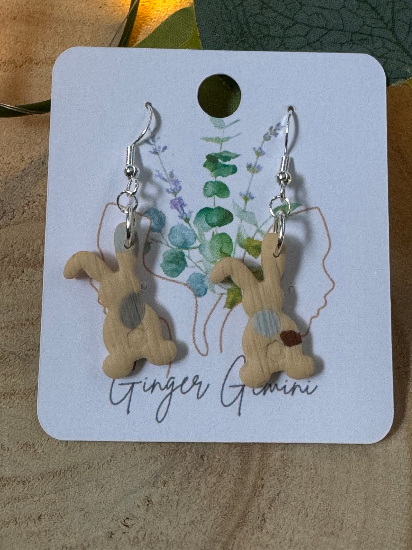 Beige Patch Bunny Polymer Clay Earrings