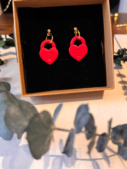 Red Ladlock Heart Earrings