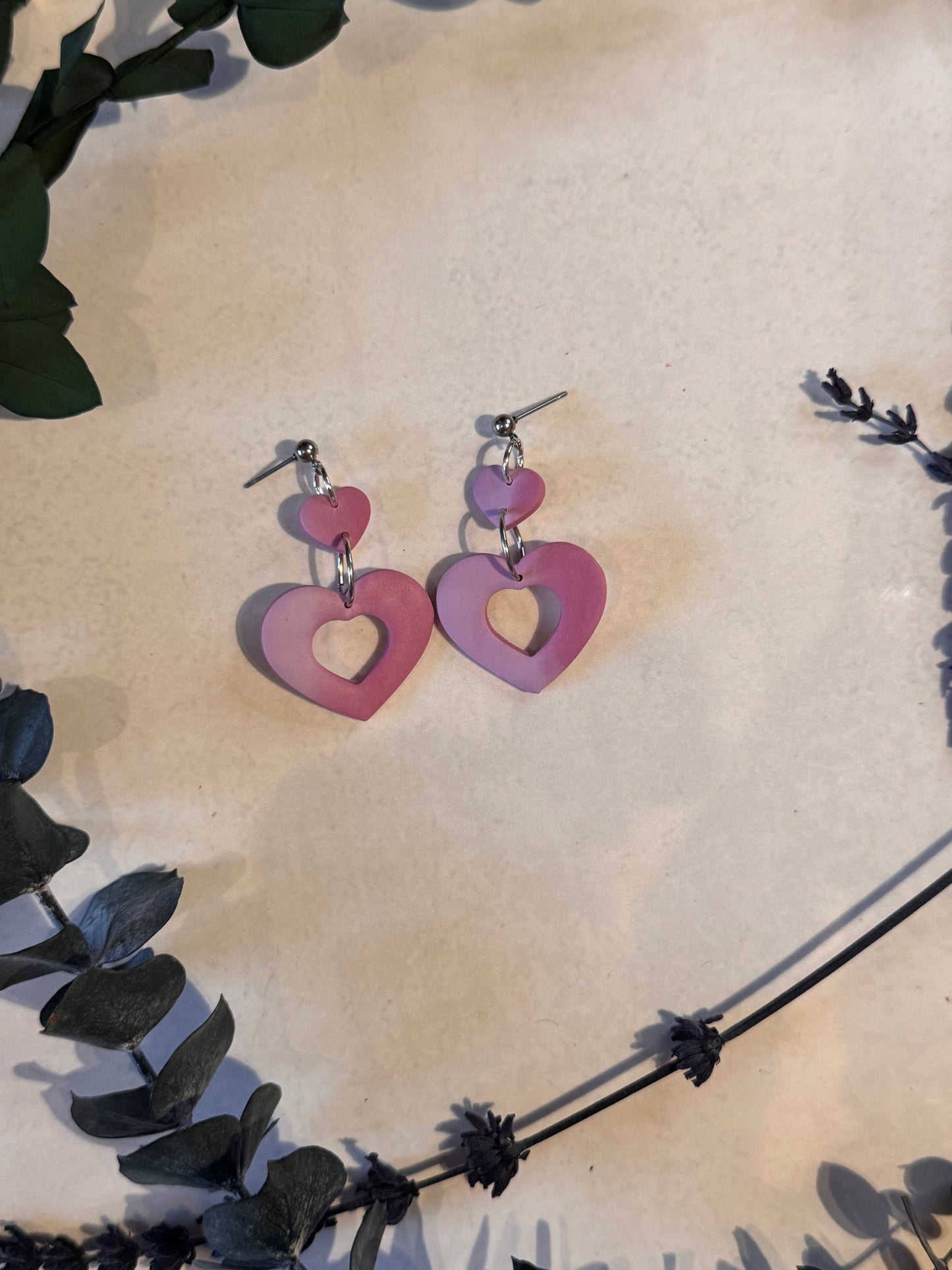 Double Heart Drop Stud Earrings