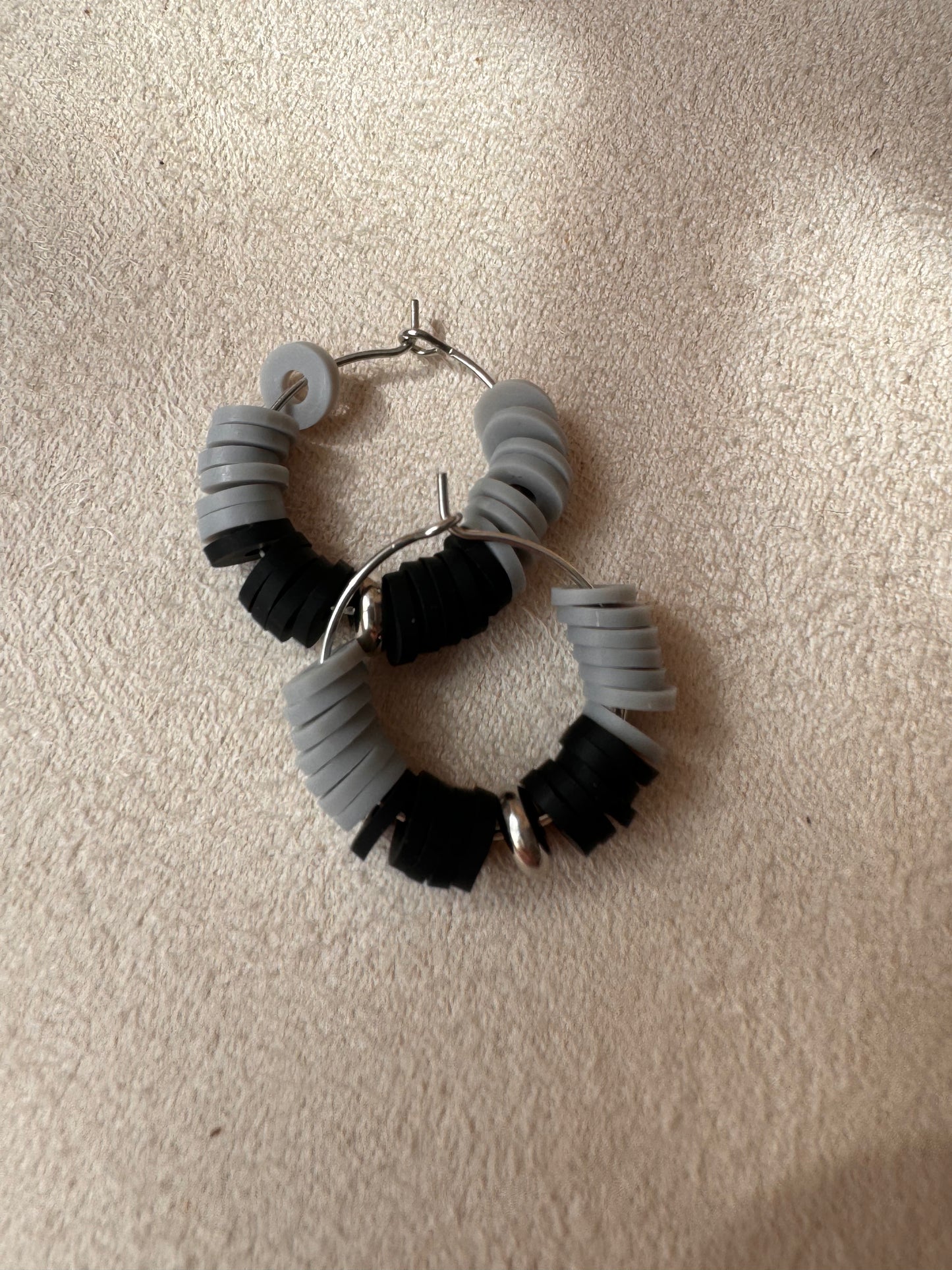 Clay bead silver hoop earrings