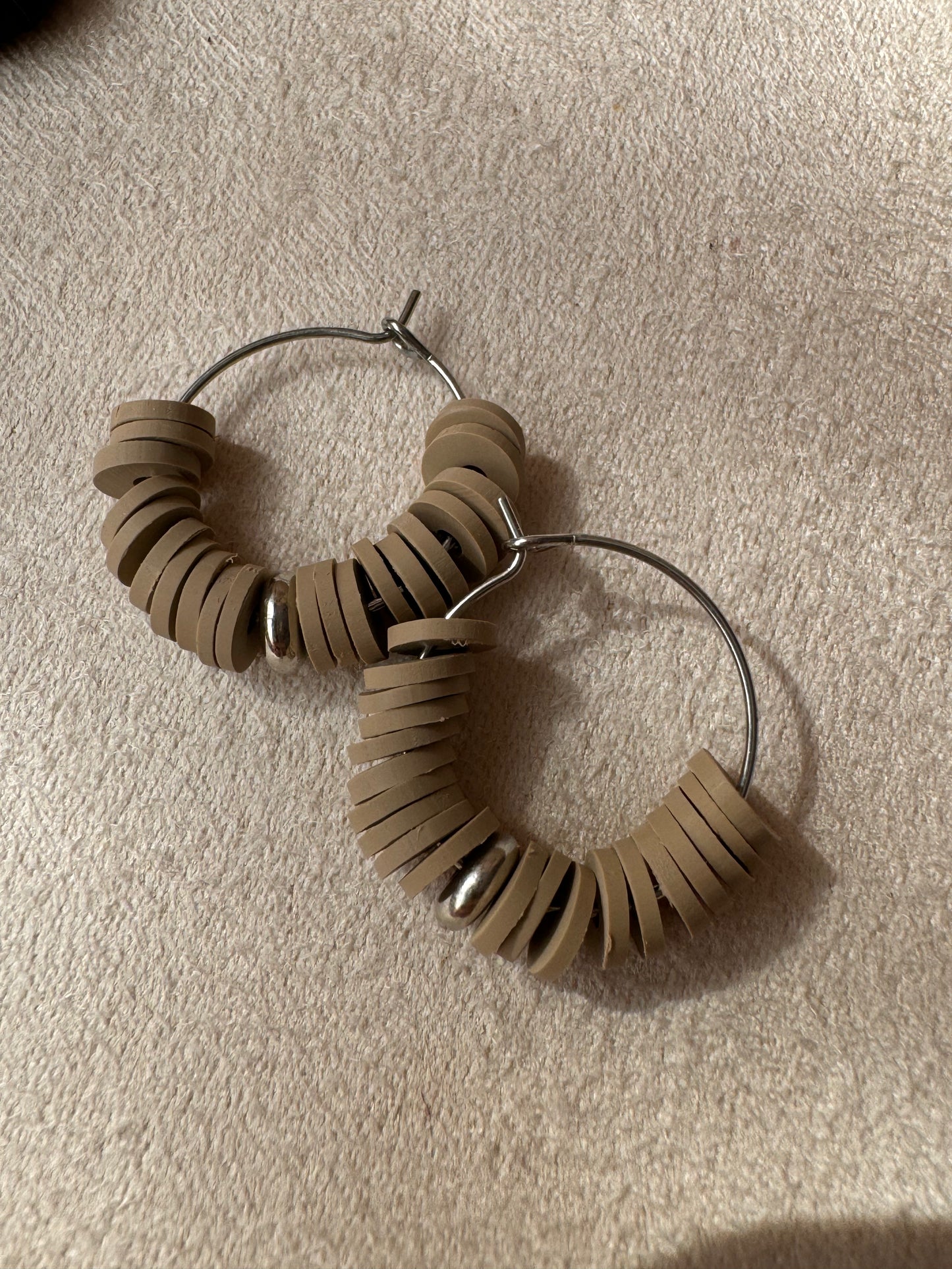 Clay bead silver hoop earrings