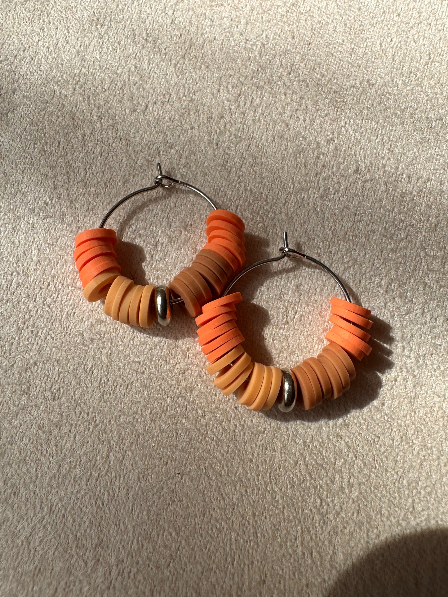 Clay bead silver hoop earrings