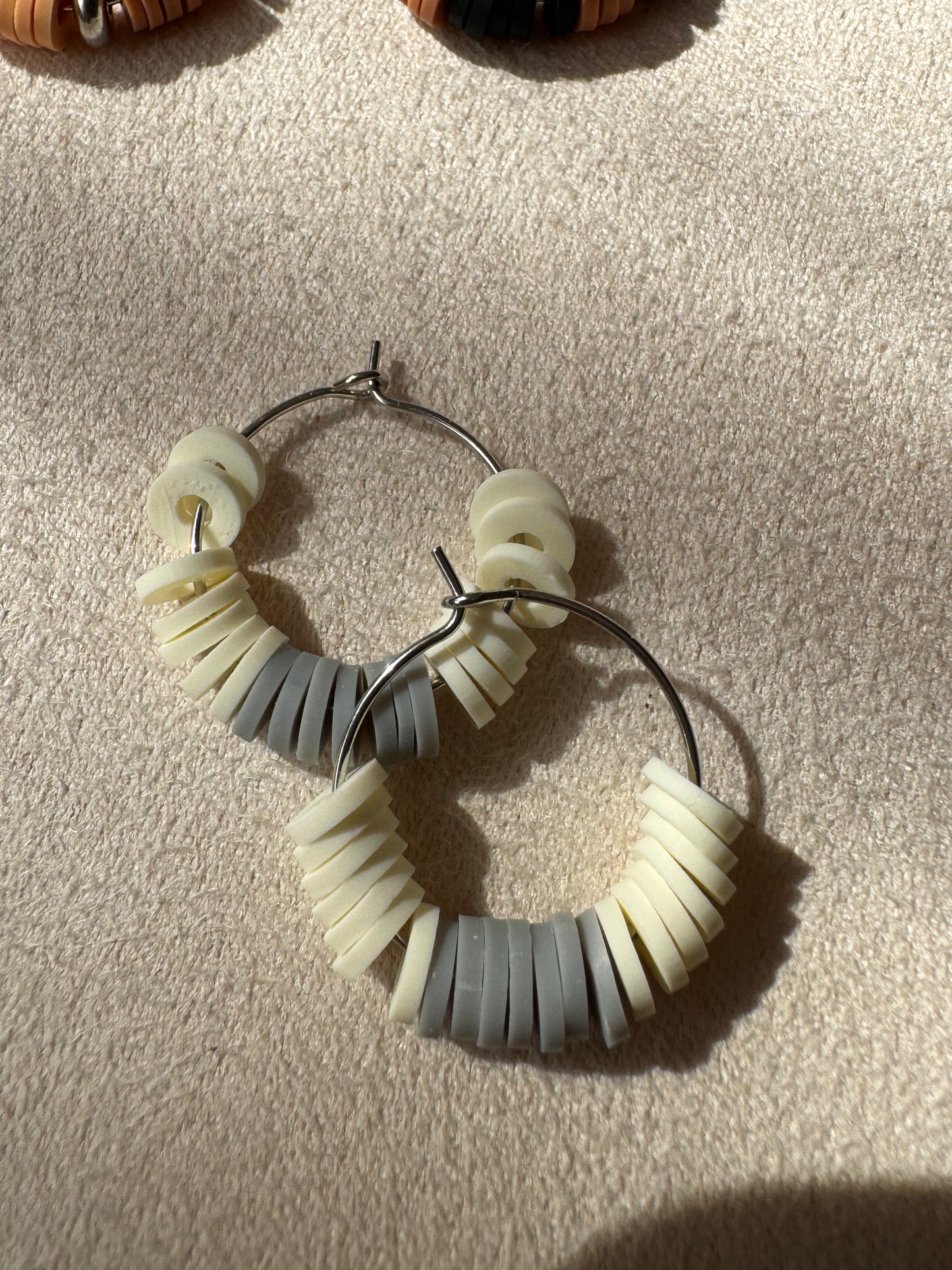 Clay bead silver hoop earrings